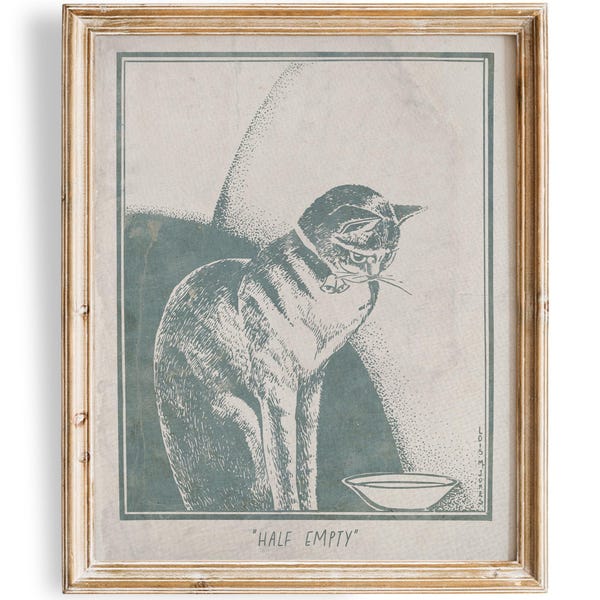 Vintage Cat Art Print: Rustic Linen Texture Wall Decor