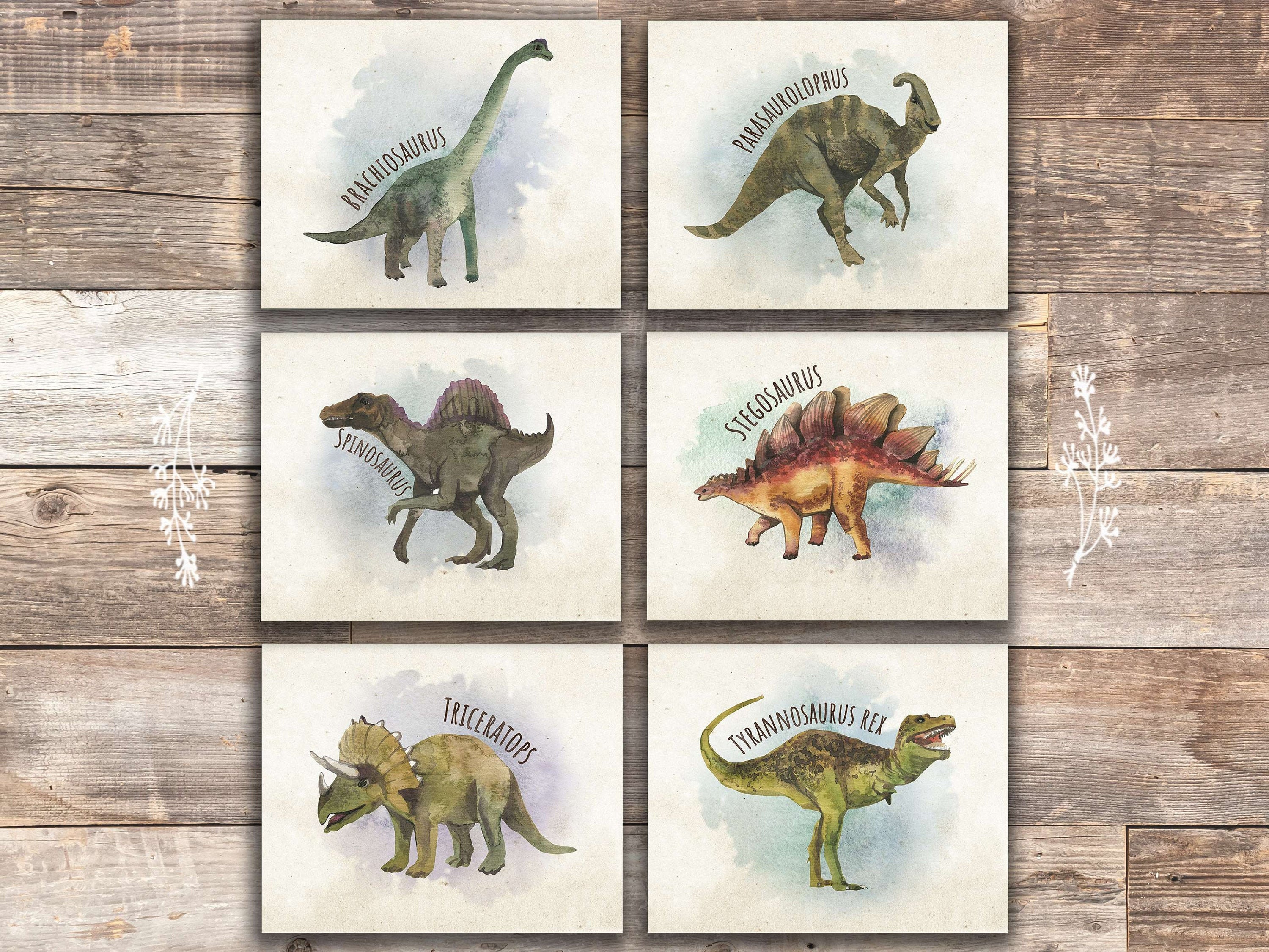 Dinosaur Wall Decor Art Prints set of 6 8x10s Etsy