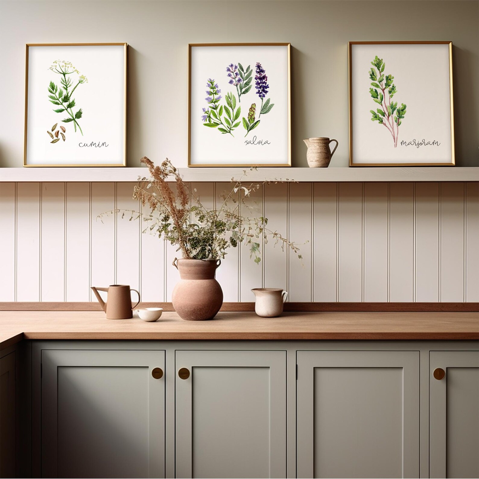 Kitchen Herbs Art Prints - Botanical Prints - (set of 6) - Unframed ...