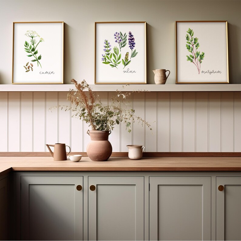 Kitchen Herbs Art Prints - Botanical Prints - (set of 6) - Unframed ...