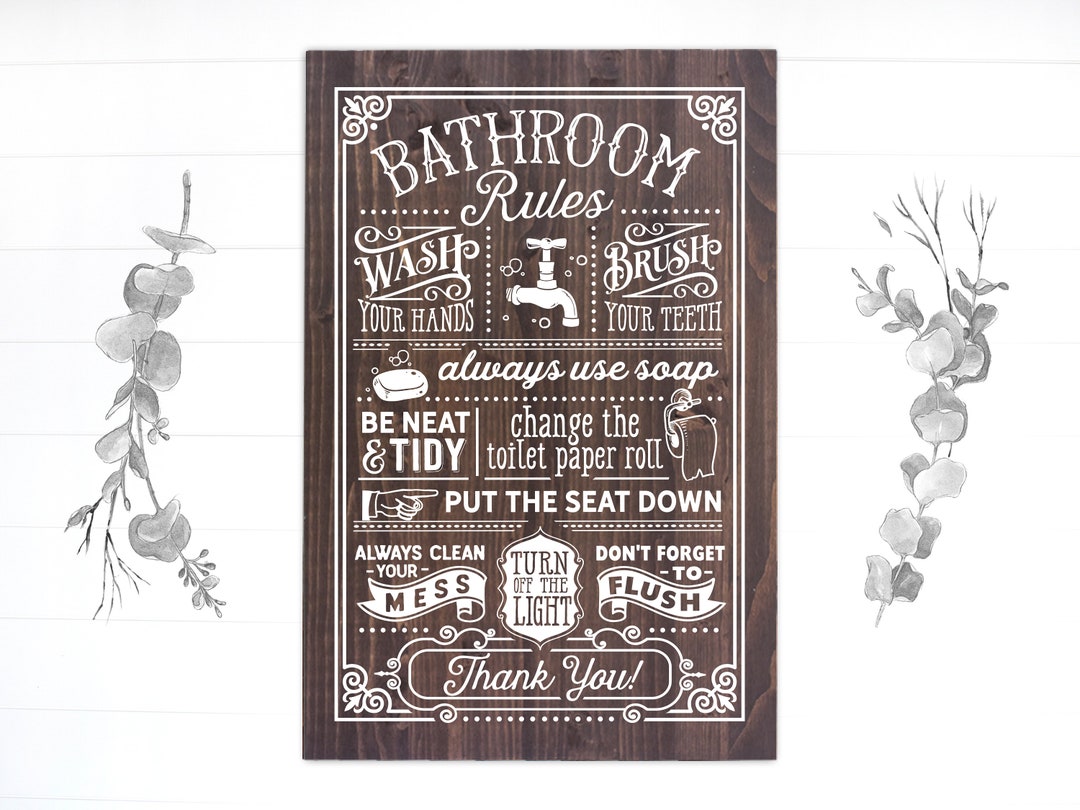 Funny Bathroom Rules Sign | Wood Sign | FAST SHIPPING & Ready to Hang ...