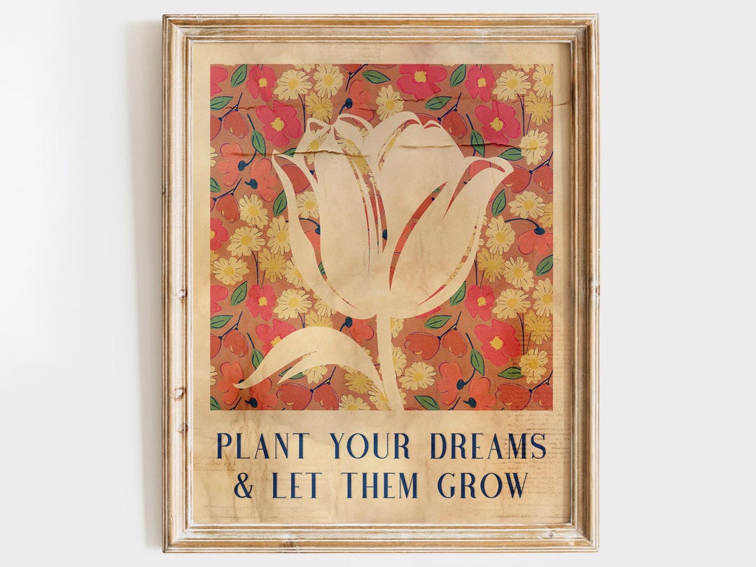 Floral Art Print: Vintage Botanical Wall Decor, Inspirational Quote - Etsy