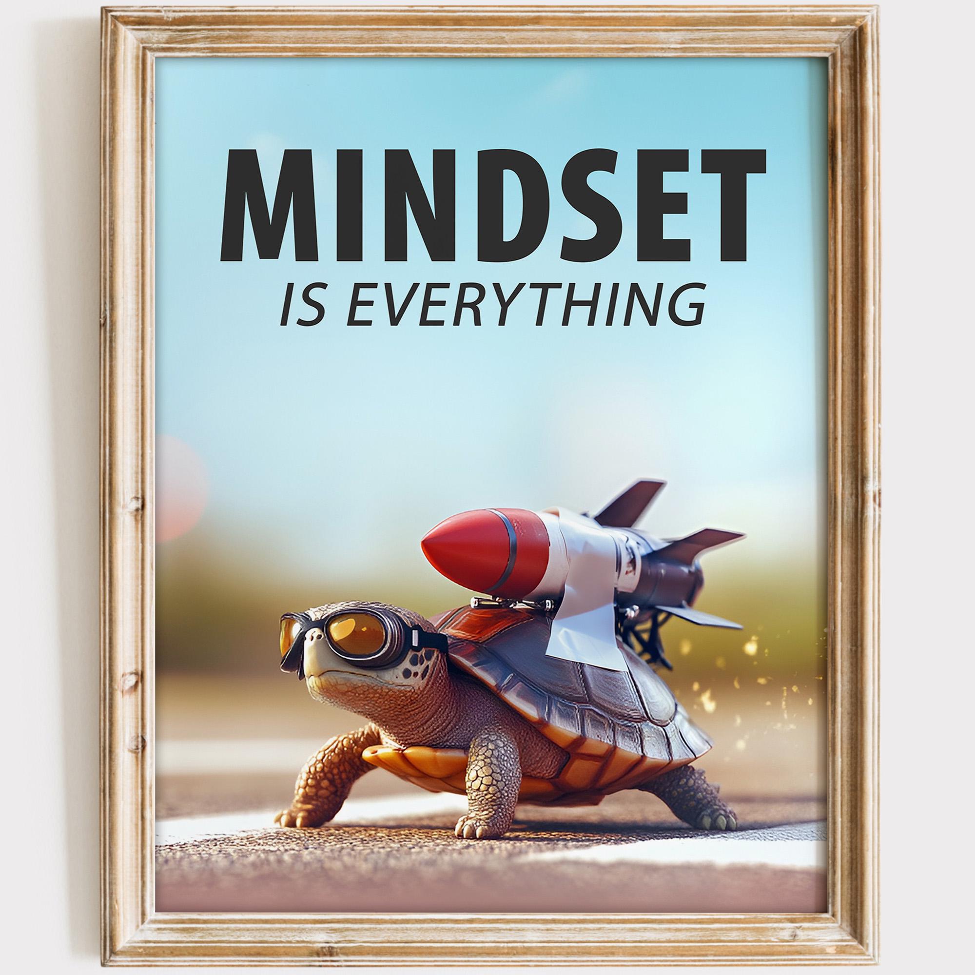 Mindset Is Everything Art Print: Motivational Turtle Wall Decor