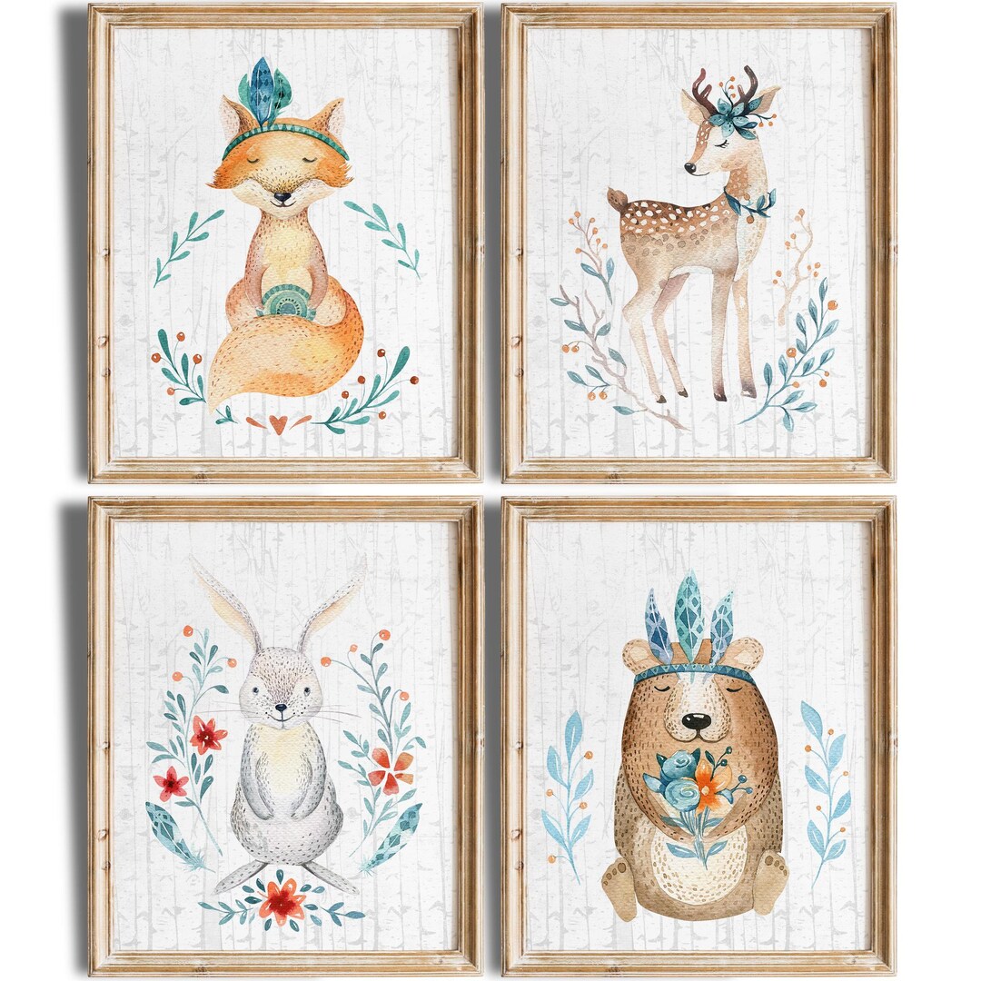 Woodland Animals Nursery Wall Art Prints (set of 4) - 8x10s - Etsy