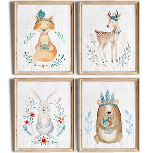 Woodland Animals Nursery Wall Art Prints (Set of 4) - 8x10s