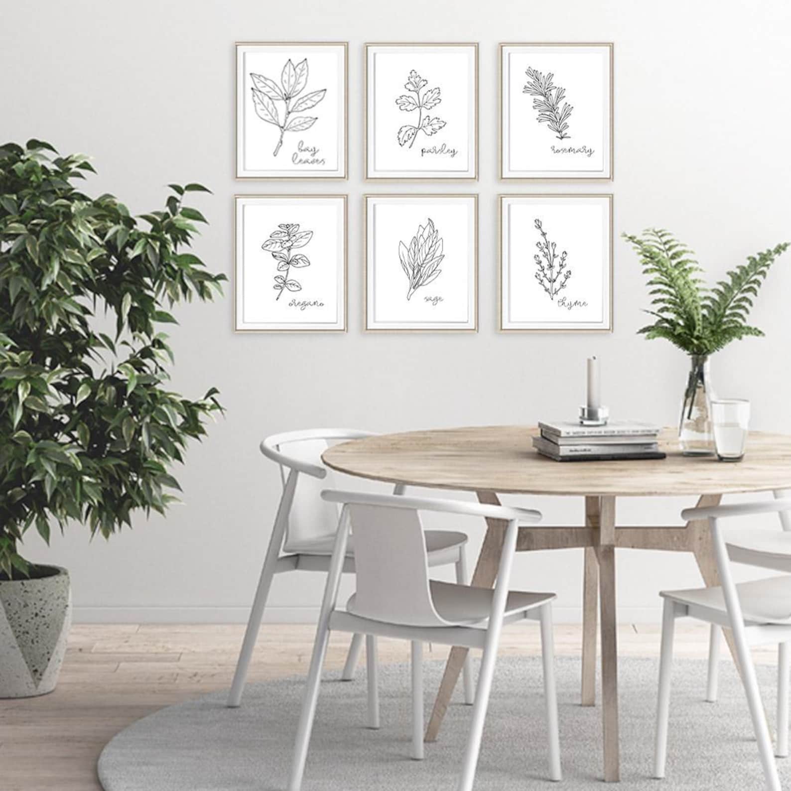 Kitchen Herbs Black & White Art Prints - Botanical Prints - (set of 6 ...