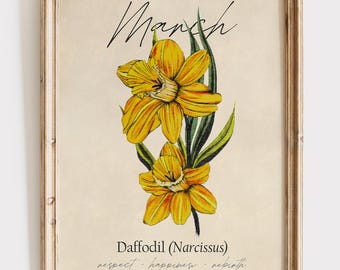 March Birth Flower - Cross Stitched Daffodil Art Print | Wall Art