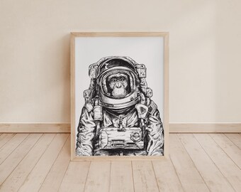 Astronaut Monkey Art Print - 8x10 | Space Monkey - Etsy
