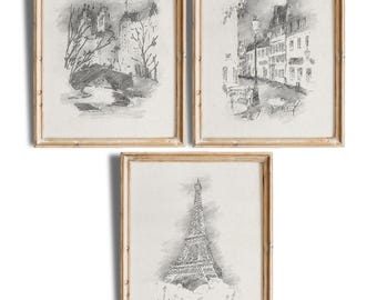 Paris Sketches Art Prints (Set of 3) | Bedroom Wall Deco