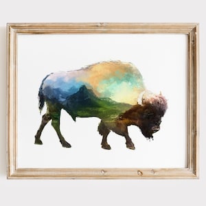 Double Exposure Bison Art Print - 8x10 | Buffalo Wall Decor