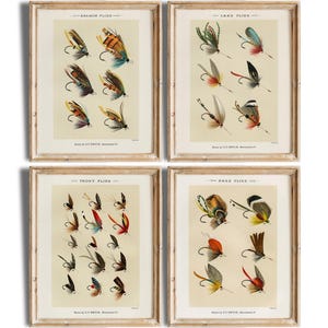 Vintage Fly Fishing Art Prints (Set of 4) - Unframed - 8x10