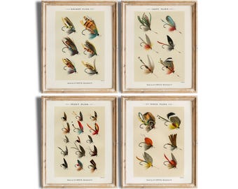 Vintage Fly Fishing Art Prints (Set of 4) - Unframed - 8x10