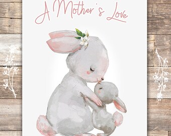 Mother and Child Bunny Wall Art Print - 8x10