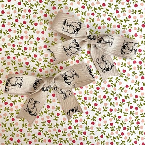 Rustic Bunny Pigtail Set | Hair Clip Set | Easter | Ribbon Bows | School Bows