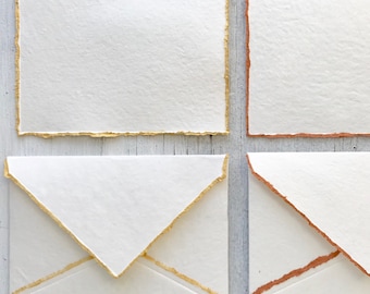 Gold Edge Handmade Paper Stationery: Rose Gold Invitations