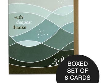 Thank You Card Boxed Set of 8-  Sweet Thank You Card, Ocean, Deepest Thanks, Wedding, Sincere