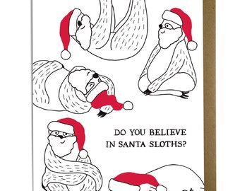 Funny Christmas Card - Santa Sloths, Sloth