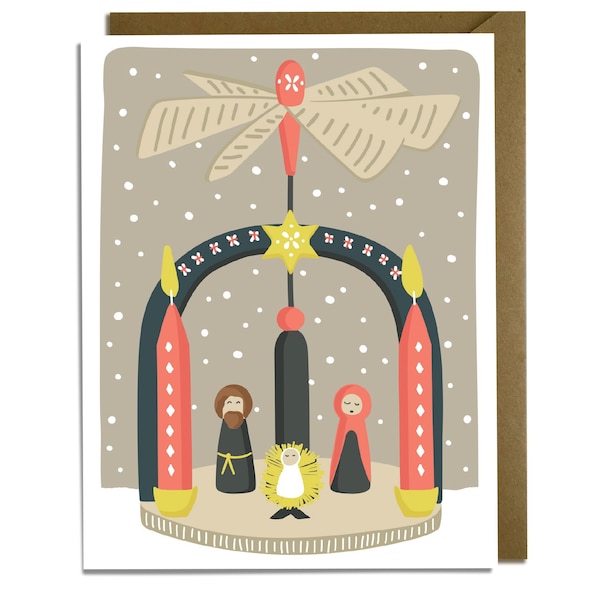Christmas Card - German Christmas Pyramid, Candle Fan, Traditional