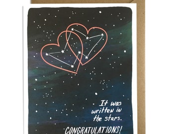 Carte de fiançailles de mariage - écrite dans les étoiles, félicitations, mariage d'un ami, étoiles, constellation