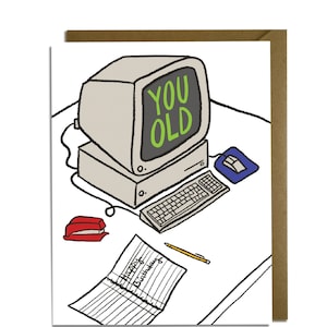 Lustige Geburtstagskarte - Alter Computer, Vintage, Nerd, Gamer, Coder, Tech, Desktop, PCU