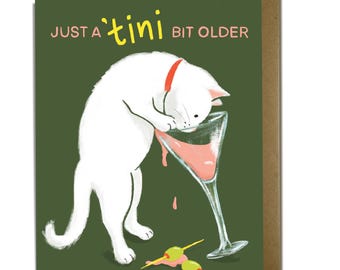 Funny Martini Cat Birthday Card