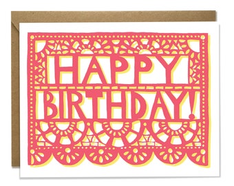 Birthday Card - Papel Picado, Banner, Fiesta, Pink
