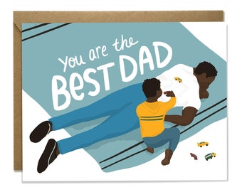 Sweet Father's Day Card - Young child playing cars on dad