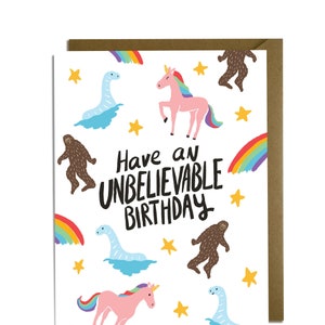 Cryptozoology Birthday Card - Bigfoot, Nessie, Unicorns, Rainbows, Funny