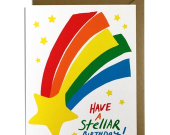 Funny 80's Birthday Card - Stars and Rainbows