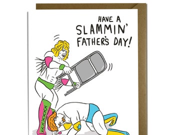 Funny Father's Day Card - wrestling, chair slam, world