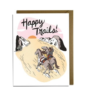 Tarjeta de boda divertida: Happy Trails, suroeste, boho, vaquera, vaquero, caballo, caballos, rodeo, Texas