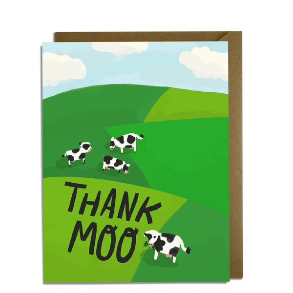 Funny Thank You Card - Thank Moo, Cows, Farm
