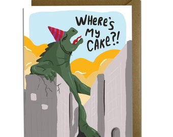 Giant Lizard Monster Birthday Card - Funny pop culture card