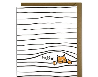 Friend Card - Cat, Hello, Funny, Sweet, Blank, Meow, Purr, Cat Blinds