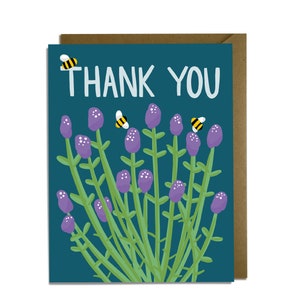 Tarjeta de agradecimiento: lavanda, abejas, jardín, planta, botánica