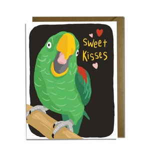 Carte de Saint-Valentin drôle - amour, perroquet, oiseau impertinent, doux baisers, cervelle