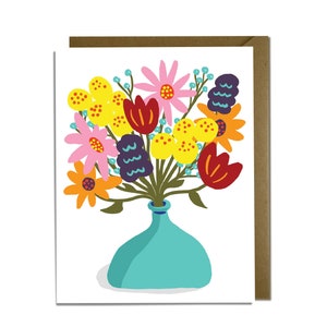 Blanko-Karte - Vase und Blumen, Bunt, Lebendig, Notecard