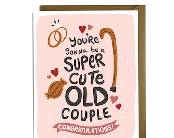Carte de mariage drôle - carte de mariage d'un ami, carte de mariage doux, carte de fiançailles drôle, vieux couple