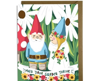 Carte de mariage amusante - nain de jardin, gnomes, dame aux plantes