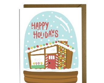 Carte de Noël - Midcentury Modern Gingerbread House Snow Globe Holiday Card