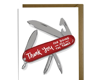 Thank You Card -  Sweet Thank You Card, Doing All The Things, Friendship, Co Worker, Teacher, Army Knife