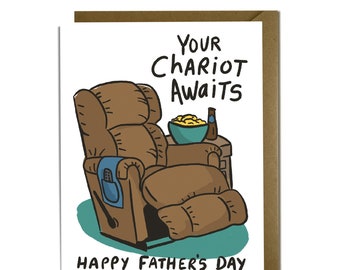 Funny Father's Day Card - chariot, recliner, beer, relax, dad, father-in-law, son