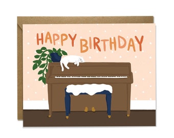 Birthday Card - Cat on Piano