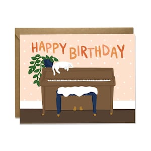 Cartão de Aniversário - Gato no Piano