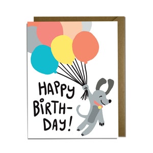 Happy Birthday Card - Sweet, Puppy, Dog, Kids, Balloons