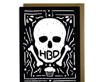 Carte d'anniversaire amusante - Tête de mort, foncé, métal, HBD