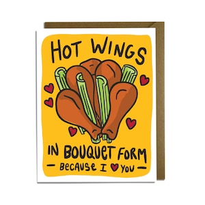 Carte drôle de Saint-Valentin - carte d'amour, ailes de poulet piquantes, ailes de poulet, sauce piquante, pour lui, pour elle,