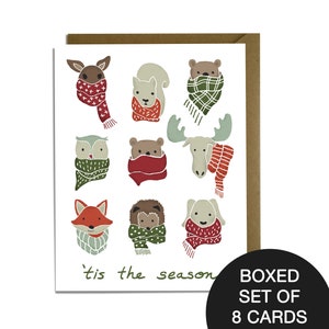 Lustige Weihnachtskarte - Lustige Weihnachtskarte - Boxed Set, Waldtiere Schals Karte, 8er Set