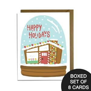 Kartka świąteczna Snow Globe - Mid Century Modern Gingerbread House Holiday Card Boxed Set 8