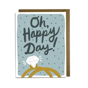Cartão de casamento - Oh feliz dia, anéis, azul